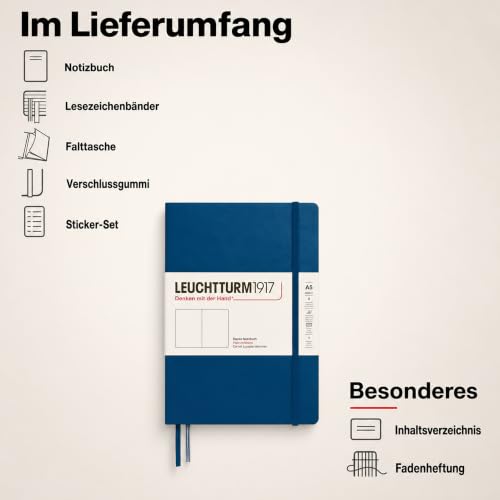 LEUCHTTURM1917 - Notebook Hardcover Medium A5-251 Numbered Pages for Writing and Journaling (Indigo, Plain) - color: Indigo, style: Minimalist