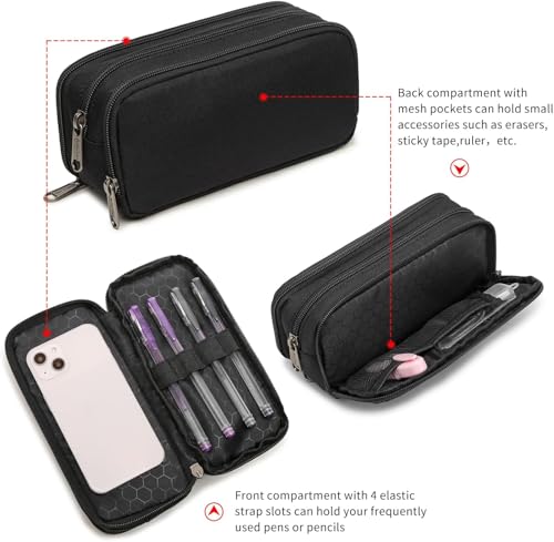 Large Capacity Pencil Case, Aesthetic Pencil Pouch with 3 Compartments - color: 01-3BK