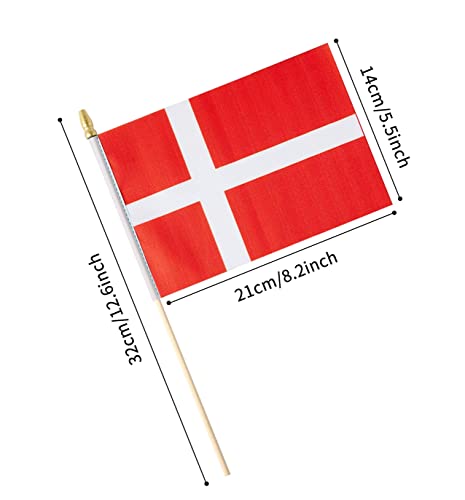 25Pack Small Denmark Flag Handheld Mini Danish Flag on Stick 5x8 Inch - color: Denmark