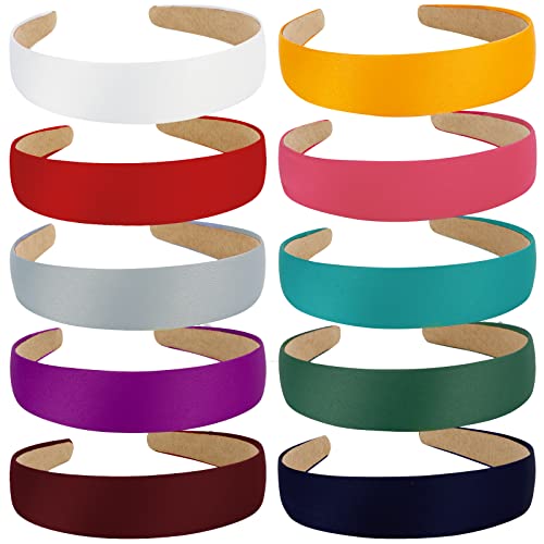 Wecoe 10 Pack Satin Headbands 1 Inch Wide Silk Headband Women Non Slip White Purple Red Blue Green Colorful Plain Head bands Hair Bands DIY Hair Accessories for Women Girls Accesorios Para Mujer - color: Multi-color C