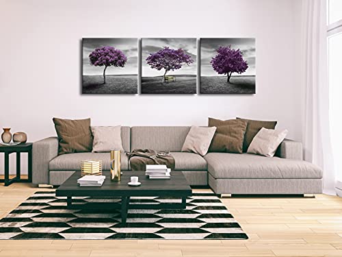 Pyradecor 3 Panels Purple Trees Giclee Canvas Prints Wall art Paintings for Living Room Bedroom Home Decorations Large Modern Gallery Wrapped Landscape Fall Forest Pictures Artwork Ready to Hang L - size: 20 x 20 inch x 3 pcs (50 x 50 cm x 3 pcs)