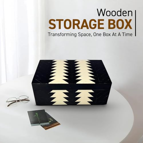 Perilla Home ﻿Home Decor Decorative Storage Wooden Box Small Wooden Organizer Tool Stash Card Craft Trinket Memory Keepsake Jewelry Box for Men and Women, Makalu, Gifts For All, Black & Off White - color: Black and off white Thin line