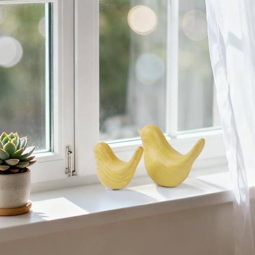 2 Pcs Ceramic Small Bird Figurines Modern Animal Statues for Home 、Room Decor and Bedroom Decor and Bookshelf Display (Light Wood Grain) - color: Light Wood Grain