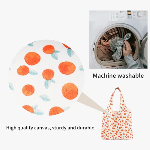 REDSINDA Canvas Tote Bag, Large Capacity Shoulder Bag with Inner Pockets, Foldable Shopping Bag - color: Orange Fruit