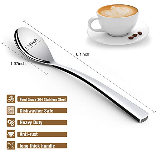 Coffee Spoons,4-Piece GLAMFIELDS Teaspoons with a Long Handle, 6.1"Demitasse Espresso Spoons Set Food Grade Stainless Steel Small Serving Spoons for Dessert - size: 6.1 inch - 4 pack