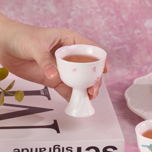 KAMMAK Tea Cup Set of 2 Small Tea Cups 1.4oz White Porcelain Tea Cup Set, Asian Ceramic Teacups for Home, Party, Office, Chinese Kung Fu Tea Set for Hot/Cold Drink (Playing with Butterflies) - style: 716N Peach Flower and Butterfly