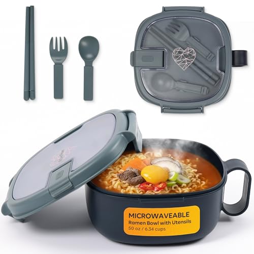 Microwave Ramen Bowl with Lid, Square Leakproof Cooker, BPA-Free, Navy - color: Navy, size: 50 oz (Single Bowl)
