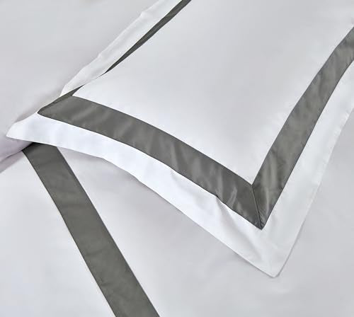 Duvet Cover Set 2 pcs(1 Duvet Cover+1 Pillowcases) 100% Cotton White Sateen Woven Hidden Zipper Closure Breathable Soft (Ray Grey, Twin) - color: Ray Grey, size: Twin