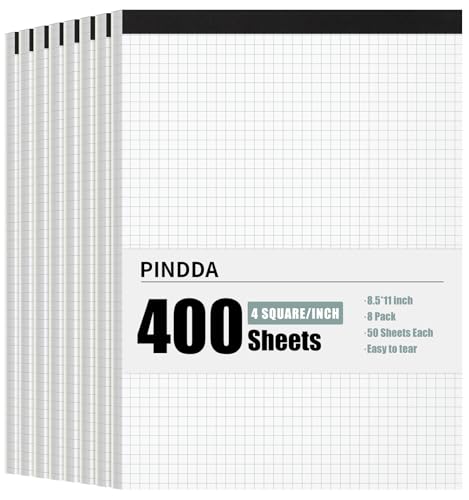 Graph Paper Notebook, 8 Pack, 8.5 x 11 Grid Paper, 4x4 Graph Ruled - color: 8 Pack-Squared (50 Sheets/Pad), size: 8.5" x 11"Portrait
