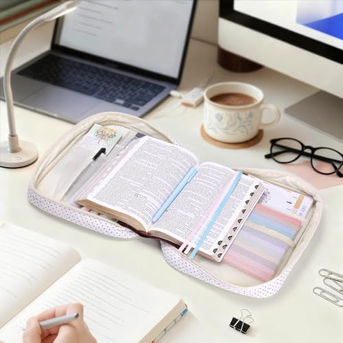 XKDOUS Bible Cover Case for Women Bible Bag Journaling Kit w/Study Supplies - color: Black Dot, size: Large