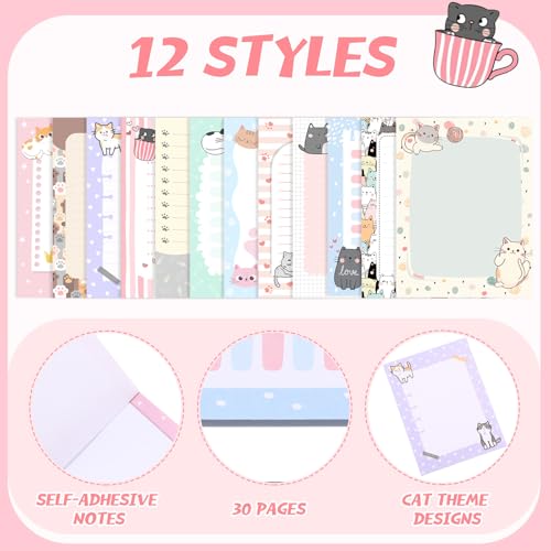 Chiisong 12 Pcs Cats Sticky Notes Cute Cat Gift - style: Cat Style