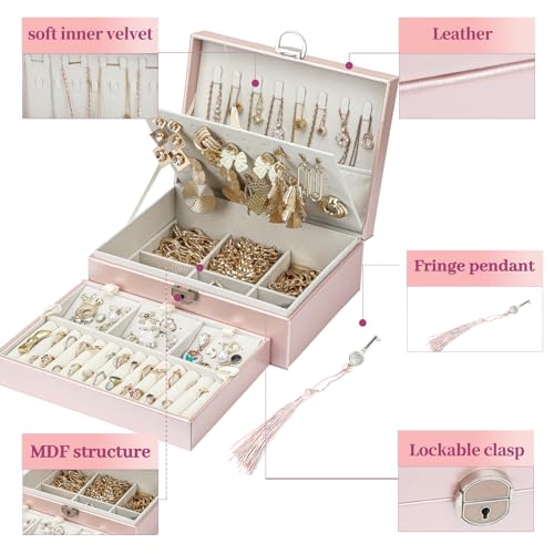 BOOVO Large Jewelry Boxes For Women (Rose Gold, 4 layer) - color: Rose Gold, size: 4 layer