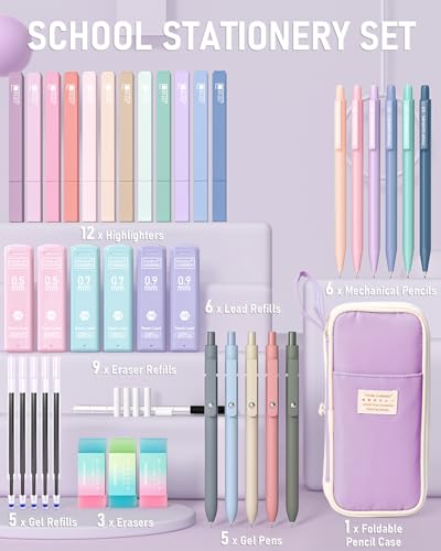 Four Candies School Supplies with Cute Pencil Case, 39ct, Purple - color: Purple, size: 39 Count (Pack of 1)