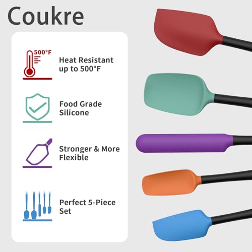 Coukre Silicone Spatula Set of 5,High Temperature Resistant, Food Grade Silicone, Dishwasher Safe, for Baking, Cooking (Colorful B Black) - color: Colorful B Black