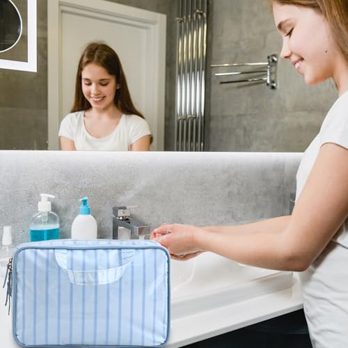 Toiletry Bag for Women, Blue Stripe - color: Blue Stripe