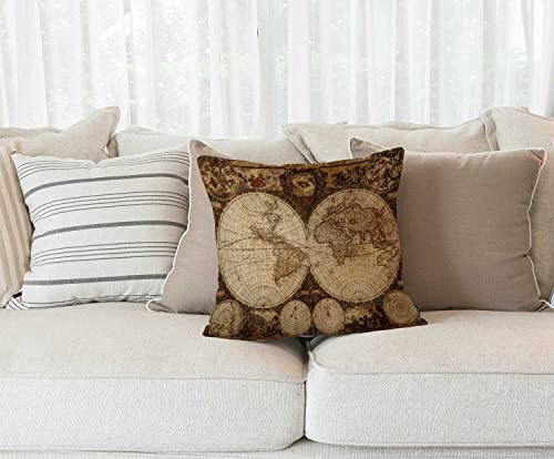 Solekla World Map Square Throw Pillow Cover Old World Map Drawn in 1720s Nostalgic Style Art Historical Atlas Vintage Design Decorative Pillow Case Home Decor 18x18 Inches Pillowcase - color: Sl200
