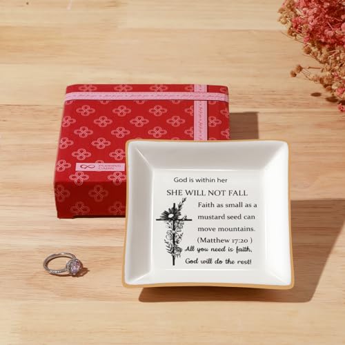 PUDDING CABIN Christian Gifts for Women Bible Verse Ring Dish Faith Religious Jewelry Tray - color: Christian