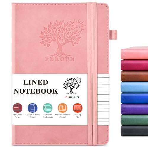 Lined Notebook 5.9"x8.5", Hardcover Leather Journal for Women Men,160 Pages - color: Pink, size: Lined Page