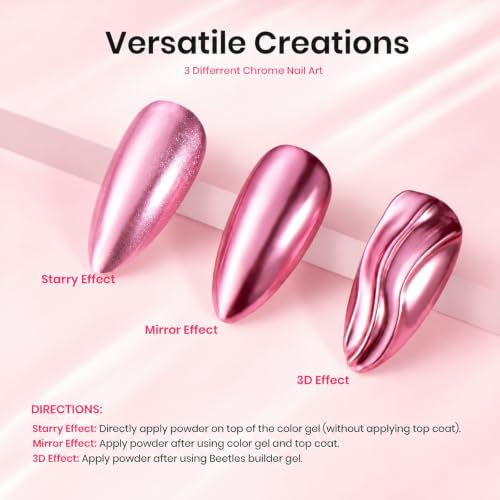 Beetles Chrome Nail Powder Set 8 Colors Mirror Effect Metallic - color: Multicolor-8
