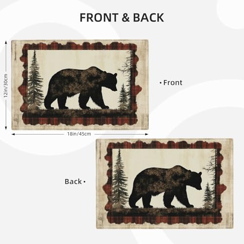 Bear Placemats Set of 4, Farmhouse Cabin Place Mats, Country Rustic Wild Animal Waterproof Washable Table Mats for Home Party Indoor Kitchen Dining Table Decoration 12x18 Inch - color: Bear, size: Set of 4