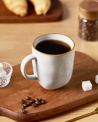 famiware Coffee Mugs Set of 6, Ocean Square 13oz Coffee Cup Set with Handle - color: Ocean Square-Cappuccino White, size: 6pcs