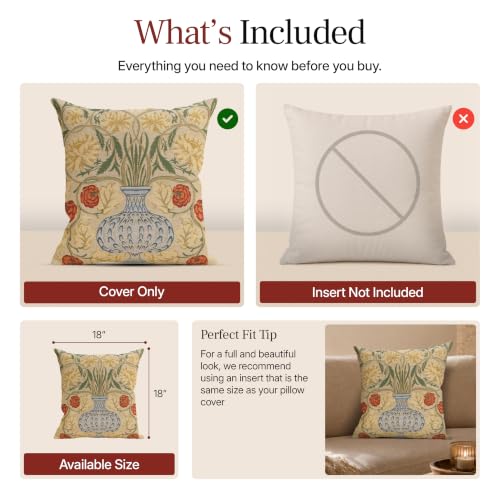 William Morris Yellow Rose Tapestry Throw Cotton Pillow Cover 18 x 18 in - color: Yellow Rose