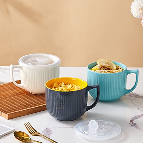 Ceramic Soup Bowl with Handle & Lid, 32oz Microwave Ramen Bowl Set of 2 - color: Blue 2 pcs-32, size: 32 OZ