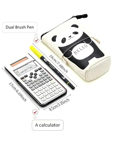 Sooez Standing Pencil Case, Cute Stand up Pencil Pouch, Telescopic Pen Bag - color: Beige Panda