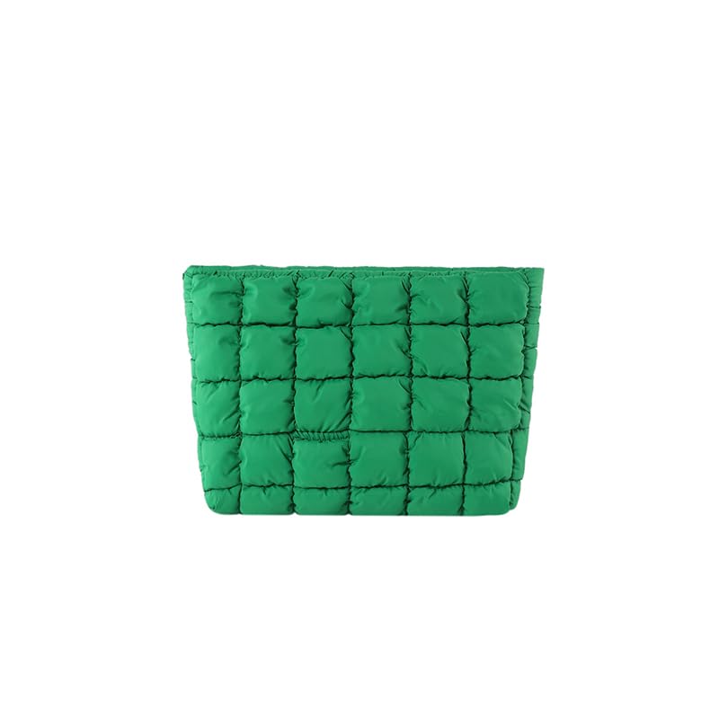Puffy Quilted Makeup Bag for Women, Cosmetic Bag, Travel Toiletry Organizer Pouch Clutch (green) - color: green