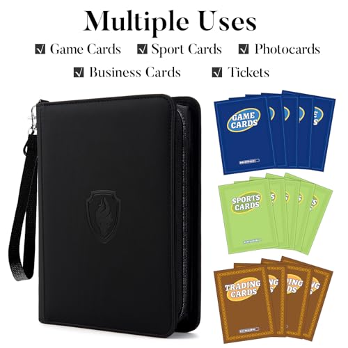 Fabmaker 4 Pocket Zip Card Binder, PU Trading Card Binder for 320 Cards - color: Black, size: 4 Pocket - 10.2" x 7.5"