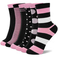 6 Pairs Crew Socks for Women, Soft Cute Funny Cotton Socks - color: Pink Noir