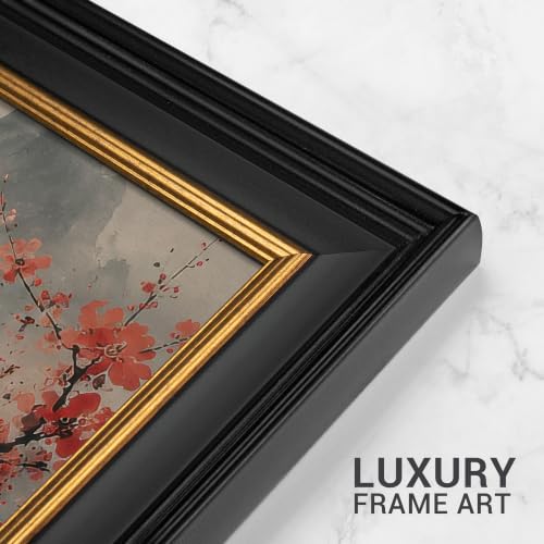 MUDECOR Premium Framed Wall Art Red Plum Blossom Chinese Ink Mountain Illustrations Impressionism Colorful for Living Room, Bedroom, Office - 26"x36" Black - color: B11-2606-EDW06, size: 36"L x 26"W, style: Black Frame