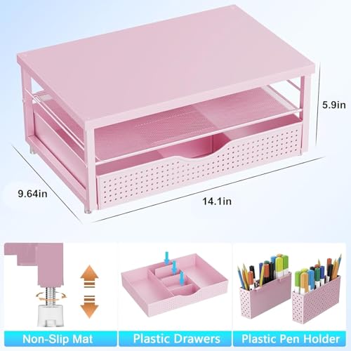 gianotter Monitor Stand with Drawer and 2 Pen Holders (Matte Pink) - color: Matte Pink