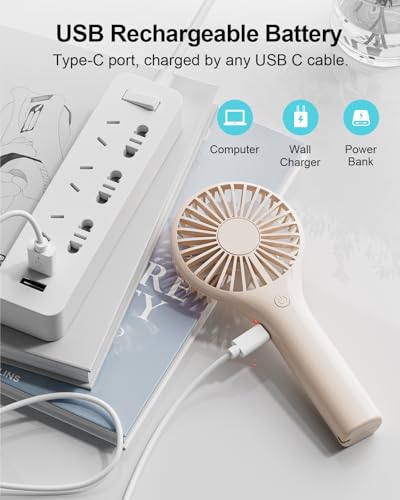 TriPole Portable Handheld Fan Mini Rechargeable Battery Eyelash Fan, Cream - color: Cream(3 Speed)