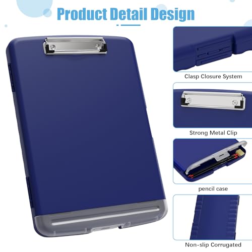 Hongri Clipboard with Storage with Pencil Case, 8.5 x 11 Storage Clip Board - color: Navy Blue