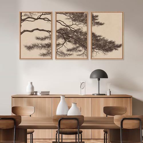 LHIUEM Large Vintage Pine Tree Branch Framed Canvas Wall Art,Sketch Botanical Wall Decor,Nature Plant Artwork,Brown Antique Etching Art Prints for Living Room,Bedroom,Office- 24"x36"x3 - color: Sketch Pine Tree Wall Art, size: 36"L x 24"W