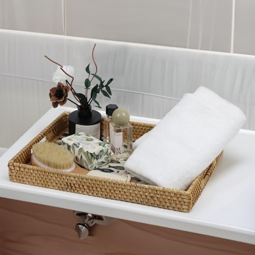 Rectangular Rattan Serving Tray with Mother of Pearl Inlay, Black Fish - color: Black Fish