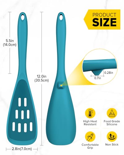 BUNDLEPRO Silicone Cooking Spoons for Nonstick Cookware, One-Piece, 2 Pack - color: Blue