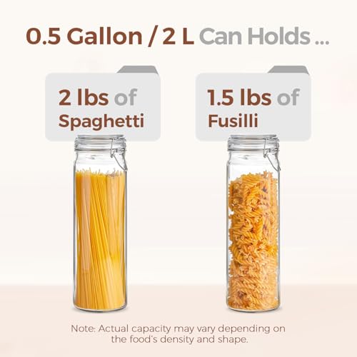 ComSaf Tall Glass Pasta Containers with Airtight Lids 68 oz 3 Pack Canister - size: 68 fl oz x 3 - Tall