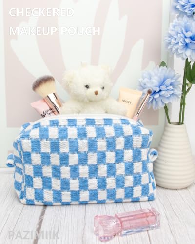 Checkered Makeup Bag for Purse, Small Travel Cosmetic Pouch,Sky Blue - color: Sky Blue