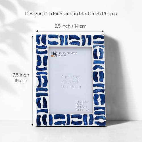 Handicrafts Home Handmade Bone & Resin Inlay Coastal Blue Picture Frame,6x4 - color: Mosaic- Blue White, size: 4X6