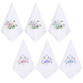6Pcs White Handkerchief, Women's Handkerchief with Lace, Floral Embroidered Cotton Handkerchiefs with Bow Edge for Wedding, Bride, Party, Daily Use (11 inch)