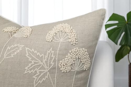 Rudransha Hand Embroidered Wildflower 18x18 Pillow Cover, Natural - color: Blooming-natural, size: 18" x 18" (Pack of 1)