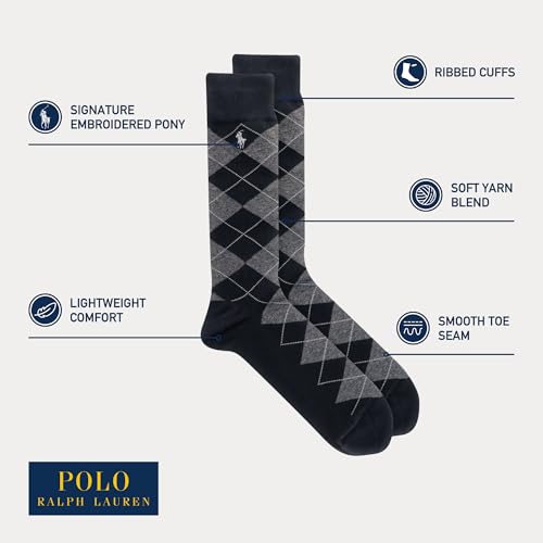 POLO RALPH LAUREN Men's Assorted Pattern Dress Crew Socks (4-Pack) - color: Black