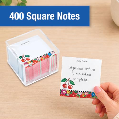 Current Mary Engelbreit s Personalized Cheery Cherry Note Sheets in Cube - 400-Sheets, 3.38x 3.38, Acrylic Case, Memo Sheets, Shopping List, to-Do Notes, Office Organizer - color: Mary Cherry