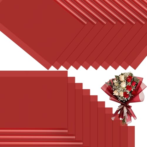 CCIJESW 20 Sheets Flower Bouquet Wrapping Paper Pure Red - color: 004-Slightly Transparent Red