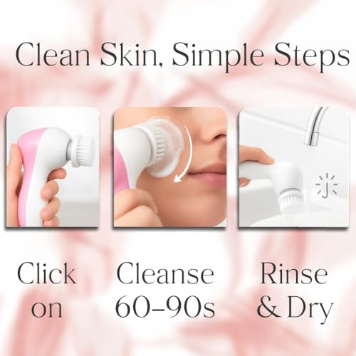 Facial Cleansing Brush Face Scrubber, 7-in-1 Electric Spin Cleanser Brushes with 6 Brush Heads for Deep Cleansing, Gentle Exfoliating, Removing Blackheads, Massaging (White & Pink) - color: White & Pink