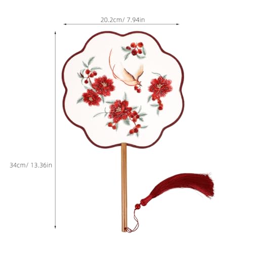 PRETYZOOM Double-Sided Silk Embroidery Fan, 13.38 x 7.95 in, Red Flower Phoenix Design, Handheld & Foldable for Traditional Decor, Dance & Summer Events, for Women
