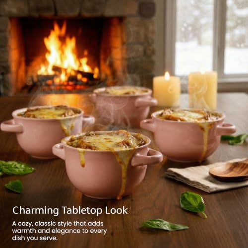 KooK French Onion Soup Crocks with Lids & Handles, Set of 4, Blush - color: Blush
