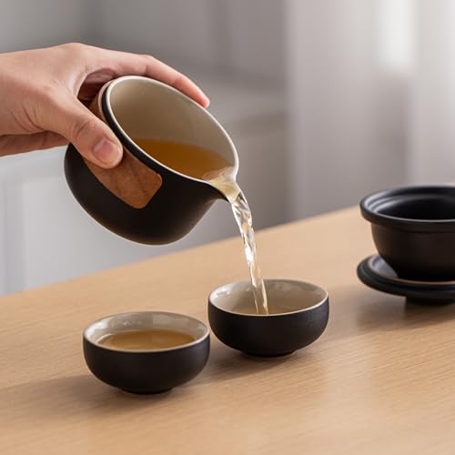 HEER Portable Travel Ceramic Kungfu Tea Set for 2, Black - color: Mini Tea Set (Black)